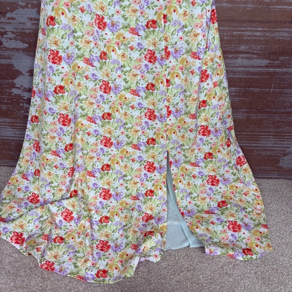 ASTR Puff Sleeve Floral Midi Dress Green Coral Floral Boho Preppy Womens XL - Picture 2 of 6